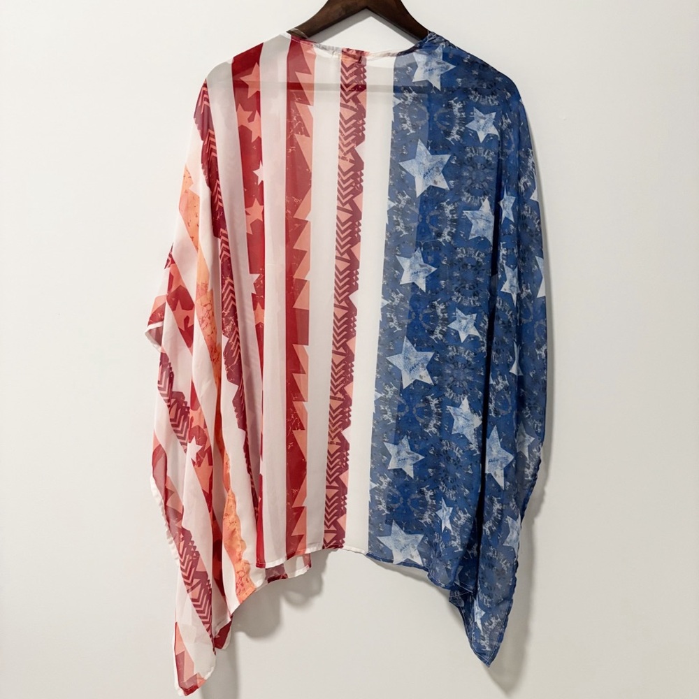 Eyeshadow Womens Sheer Kimono Blue and Red Flag USA Size Medium Stars and Strips - Picture 6 of 6